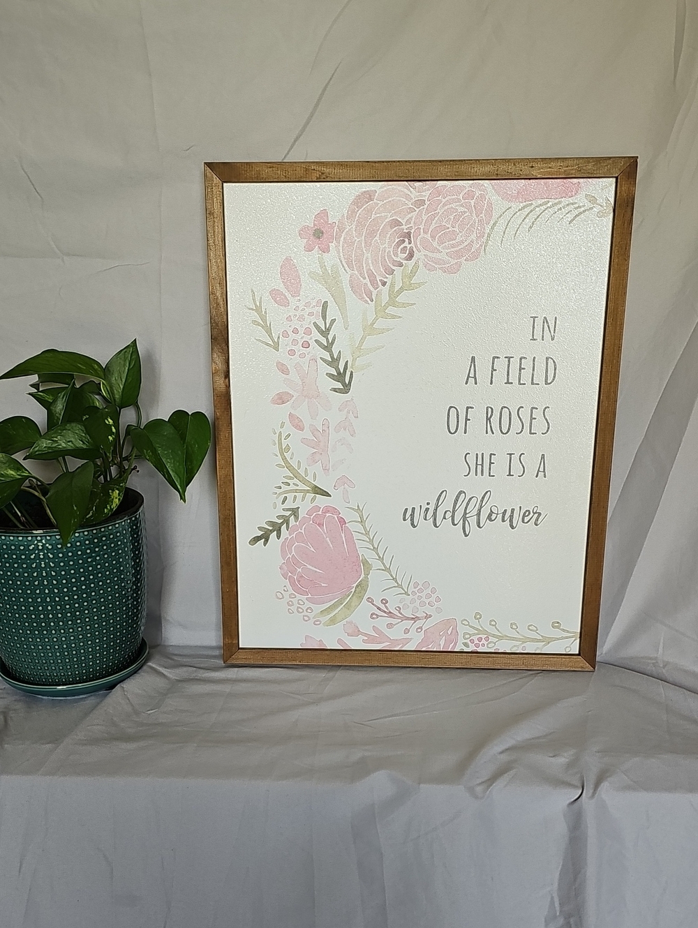 Framed Pink Floral Quote Wall Art - Wildflower Design